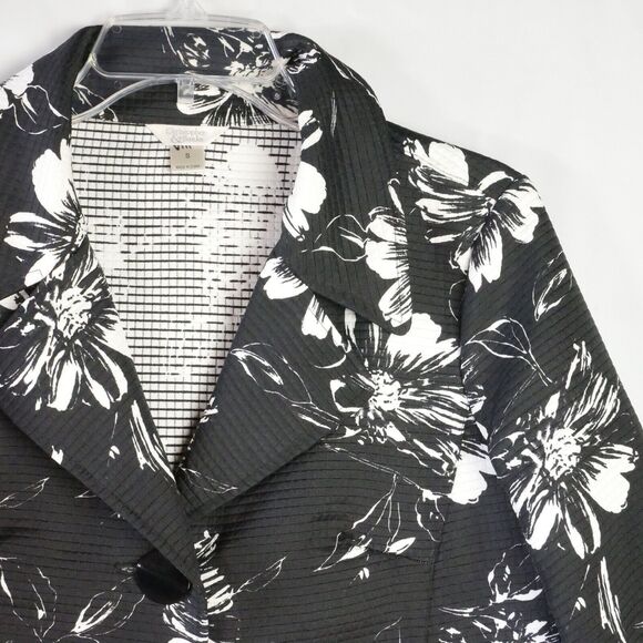 Christopher & Banks Womens Size S Flower Print Black & White Jacket One Button - Picture 2 of 11